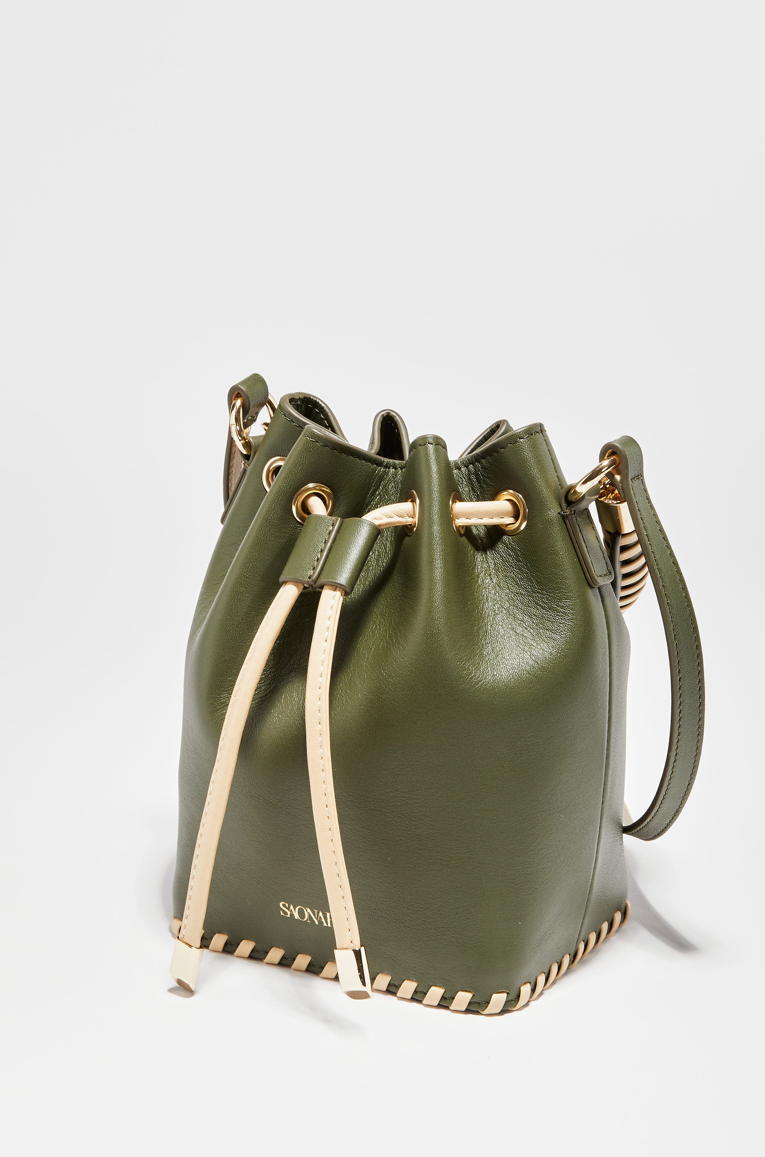 SAONARA MINI BUCKET GREEN ARMY/CREAM LEATHER