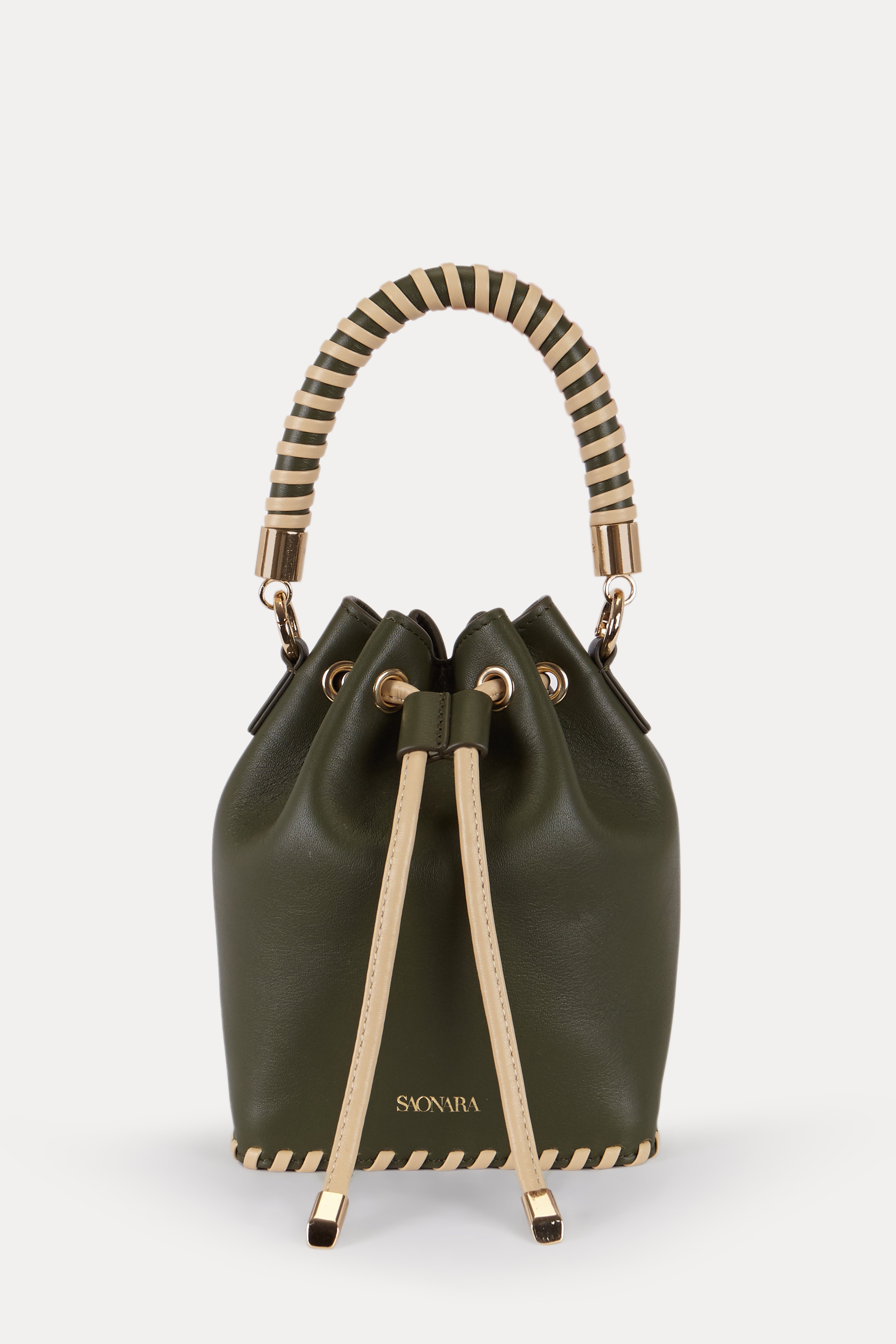 SAONARA MINI BUCKET GREEN ARMY/CREAM LEATHER