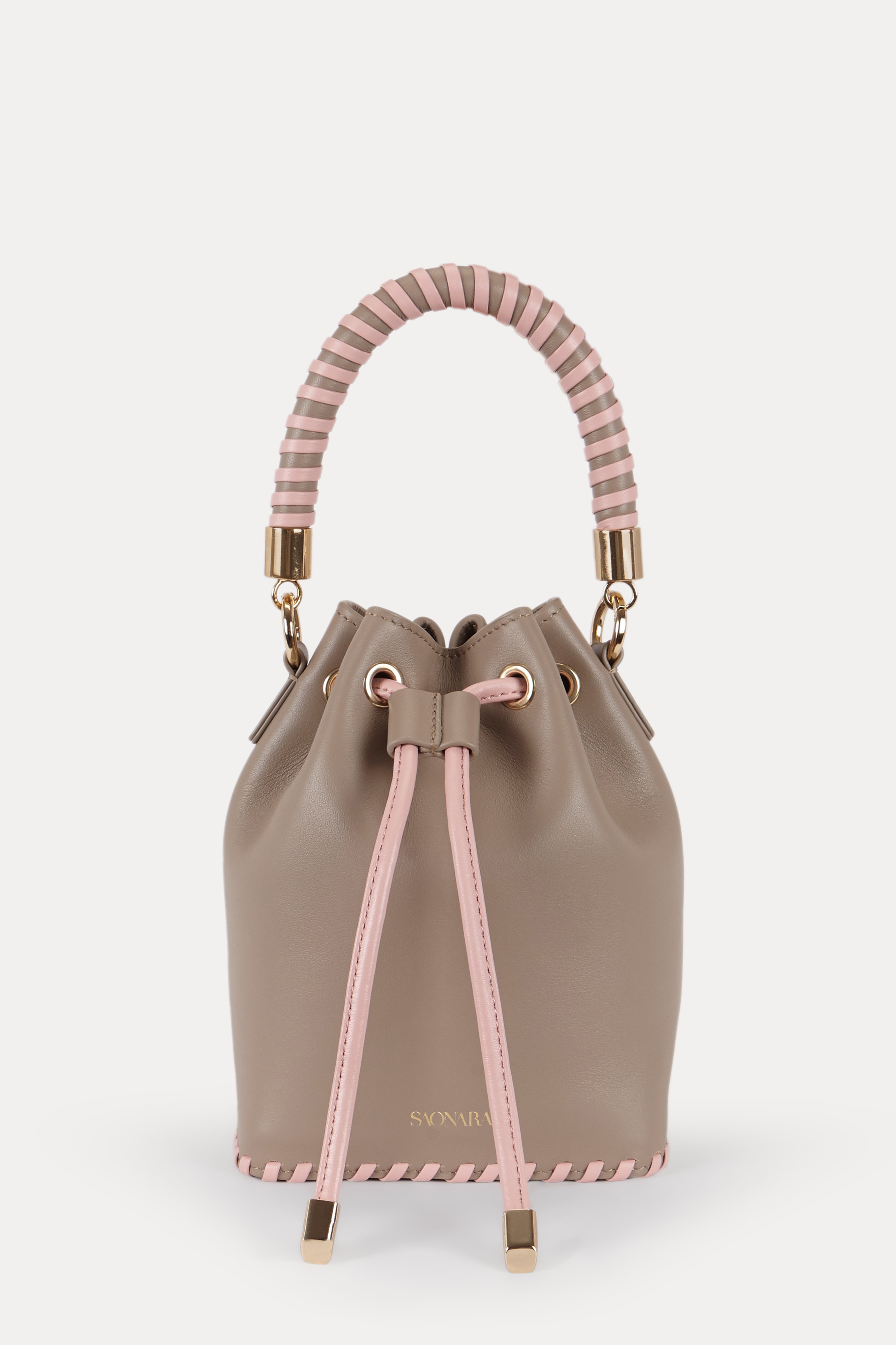 SAONARA MINI BUCKET TAUPE/PEONY LEATHER