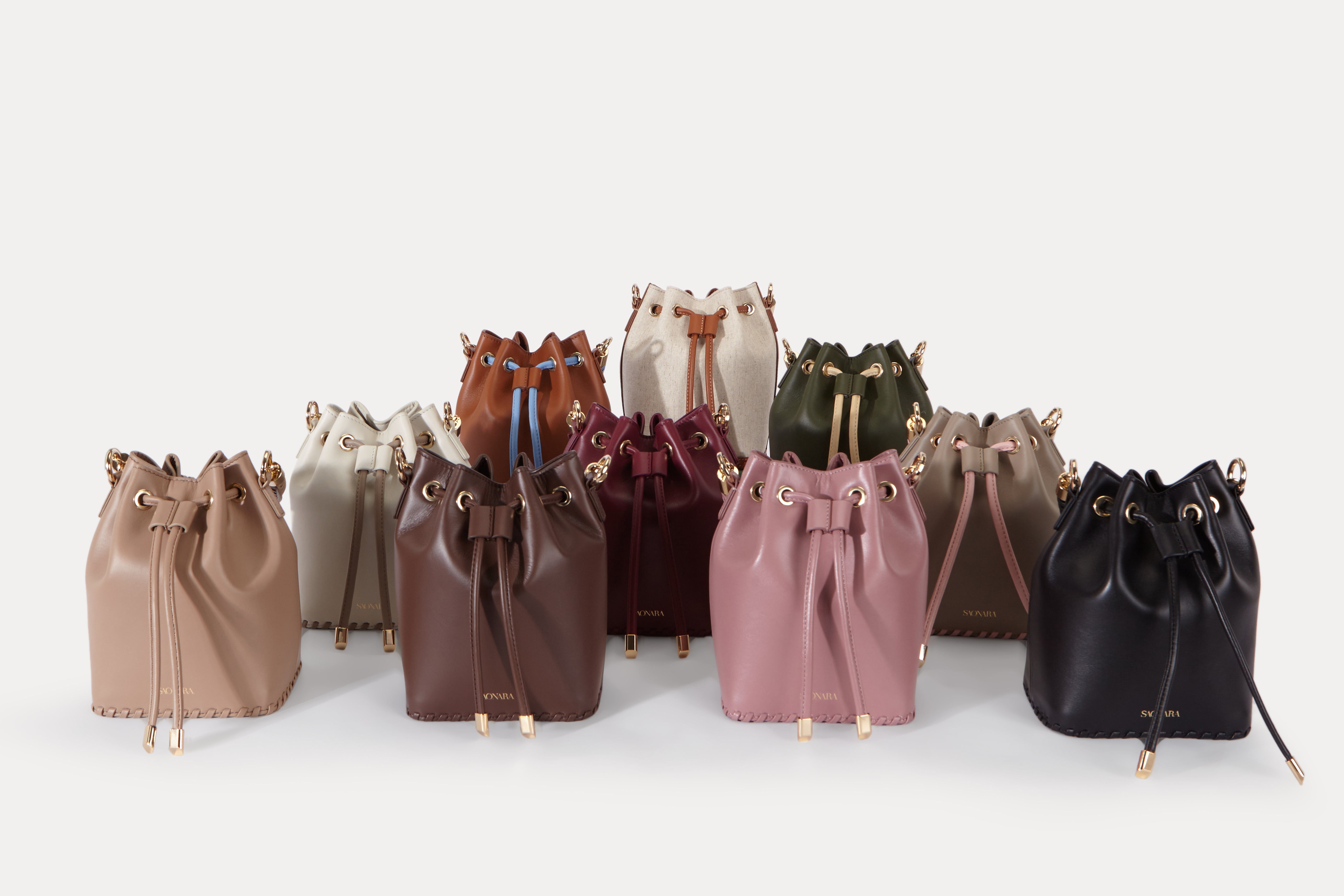 SAONARA MINI BUCKET TAUPE/PEONY LEATHER