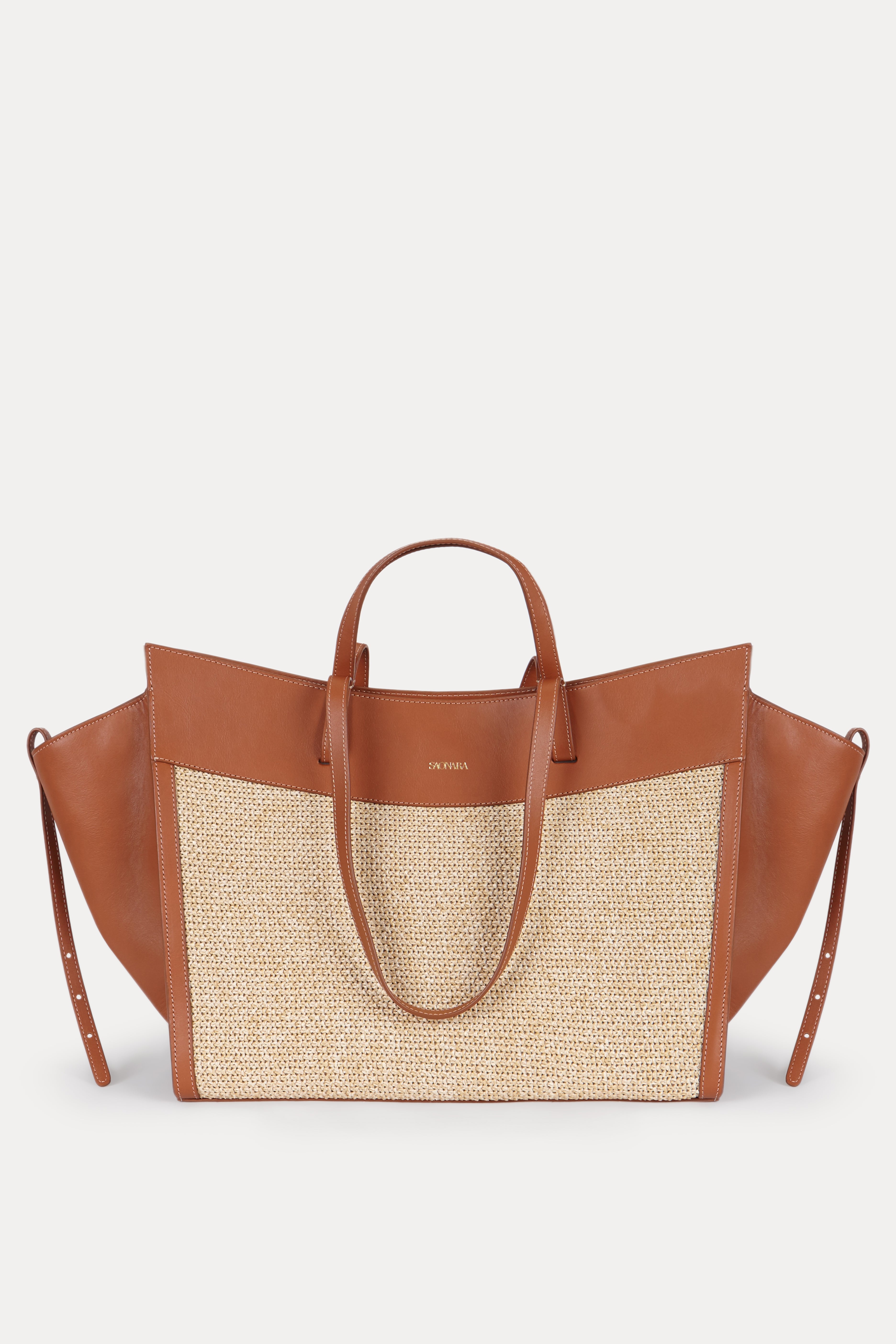 SAONARA SHOPPING BAG RAFIA/CARAMELO PIEL