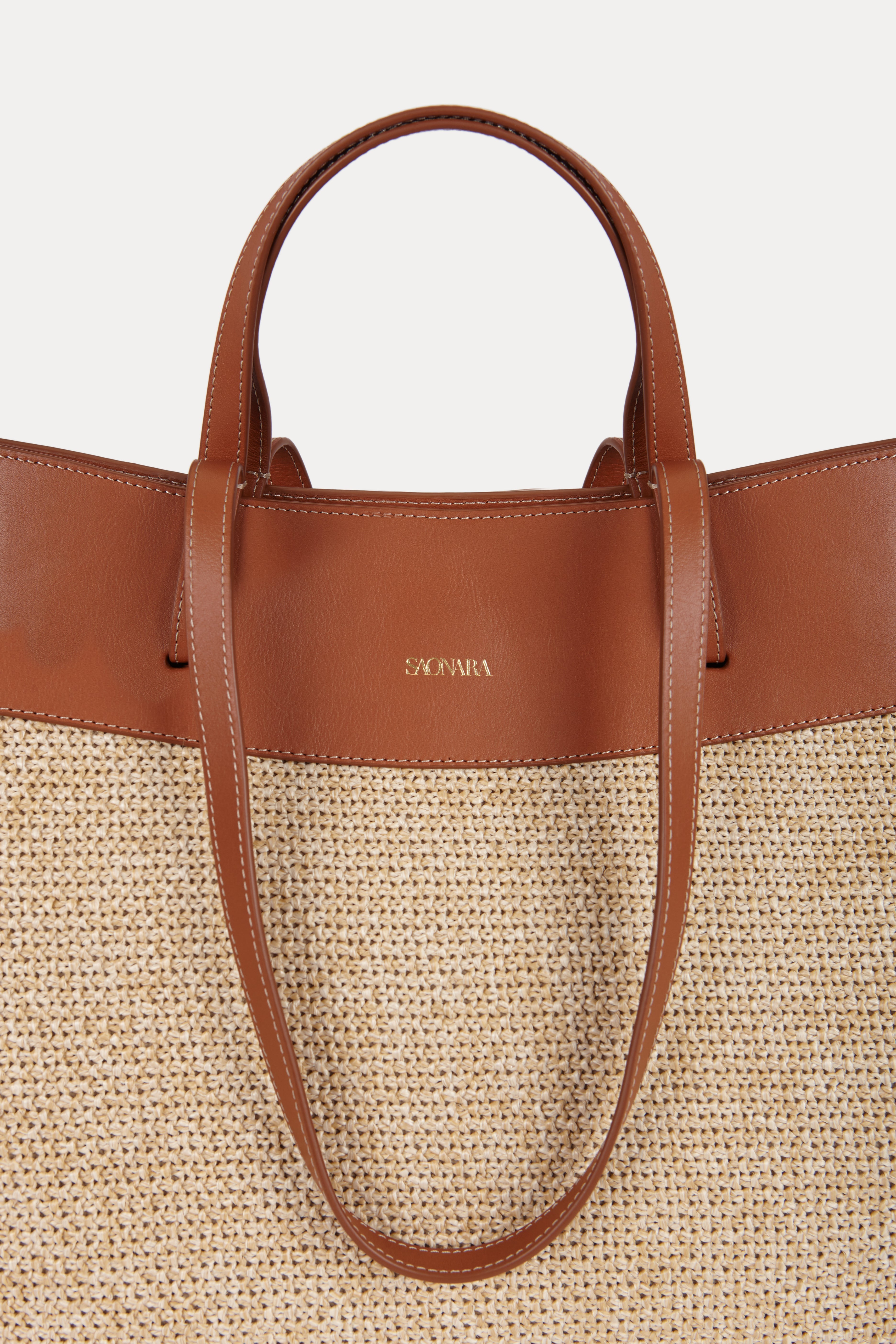 SAONARA SHOPPING BAG RAFFIA/CARAMEL LEATHER