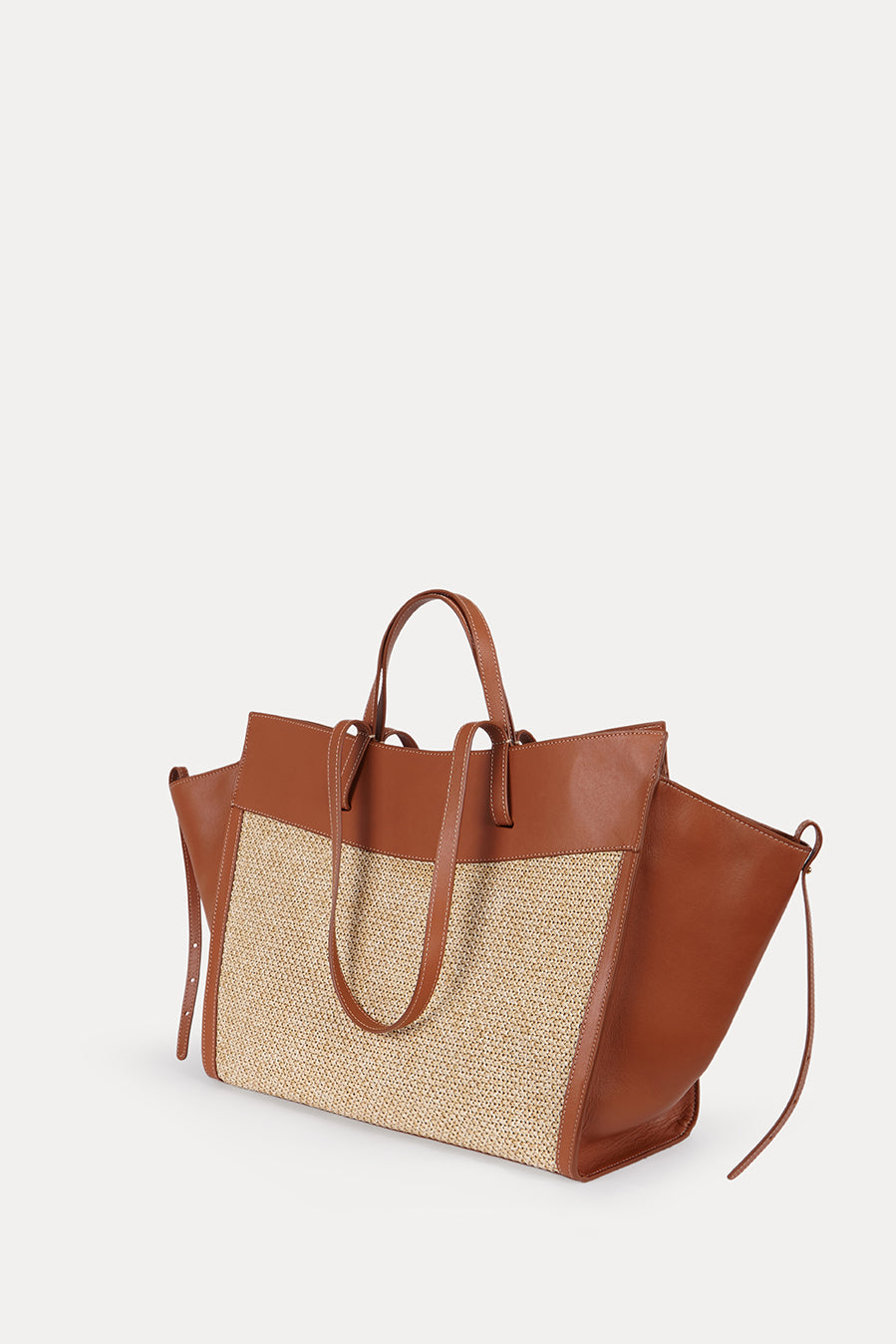 SAONARA SHOPPING BAG RAFFIA/CARAMEL LEATHER