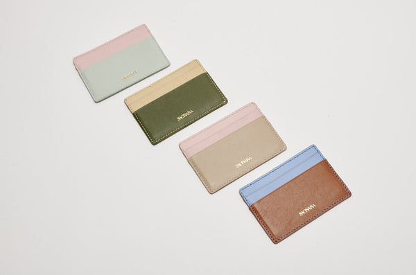 CARD HOLDER TAUPE/PEONY LEATHER